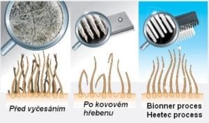 Porovnání stavu srsti povyčesání hřebenem typu furminátor a hřebenem z plastového kompozitu foolee easee