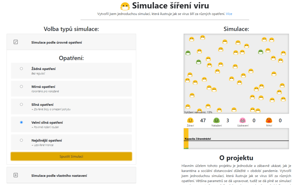 Simulace šíření nemoci Covid 19 v populaci od Bertrama Škařupy podívejte se 